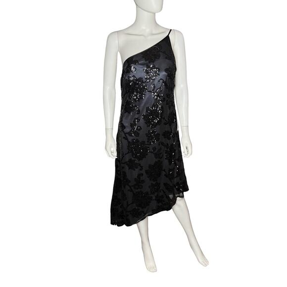 Alex & Eve Sequined Embroidered One-Shoulder Asymmetrical-Hem Sheath Dress Sz 16 - Picture 2 of 10